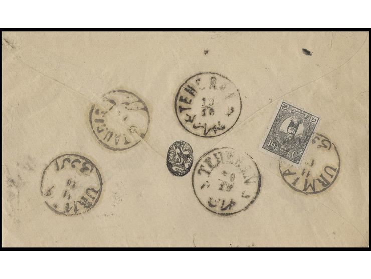 1889, 10 ch. black, tied by cds. "URMIA 11 10" to reverse of cover to Hamada, fine