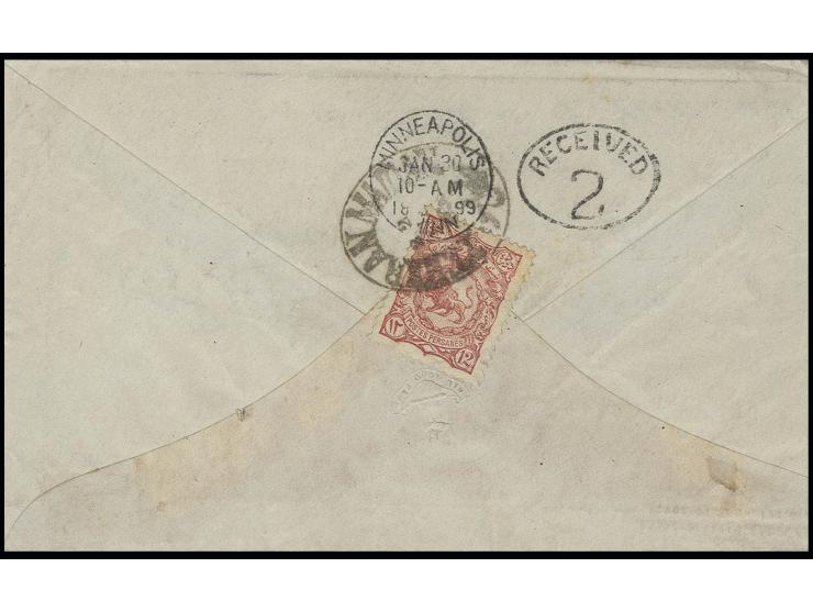 1897, lion 12 ch. rose, tied by large oval "TEHERAN MAIDAN" to reverse of envelope to the US with arrival mark