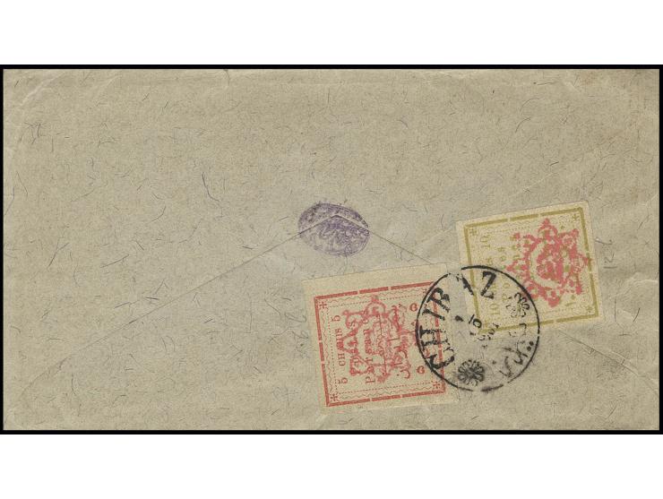 5 ch. and 10 ch., tied by cds. "CHIRAZ 1/10" to reverse of small envelope to Ispahan, fine