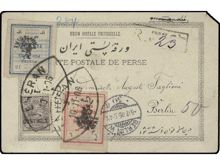1906, provisional issue 13 ch. and 6 ch. with lion 2 ch. with hand stamp "CONTROLE", all tied by shield cancel "TEHERAN 10-11