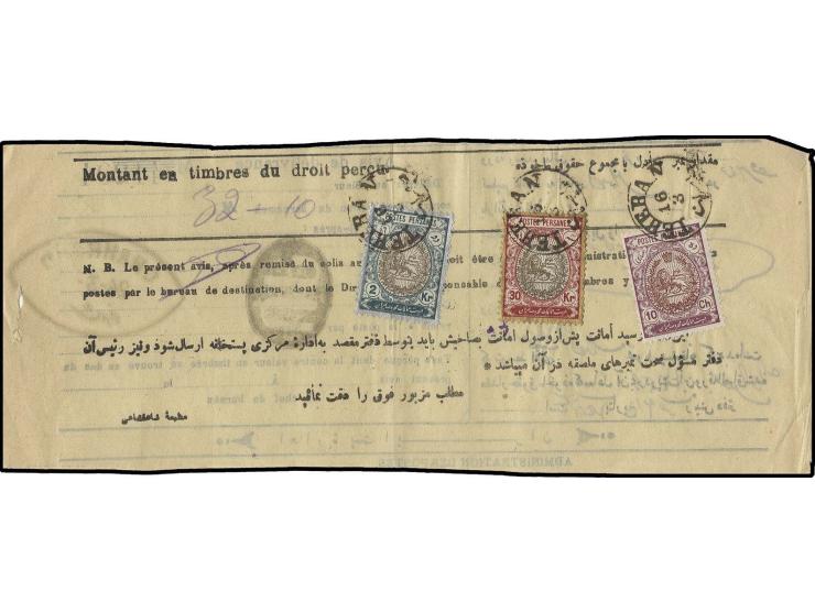 30 kr. with 2 kr. and 10 ch. tied by Teheran cds. to Barnameh