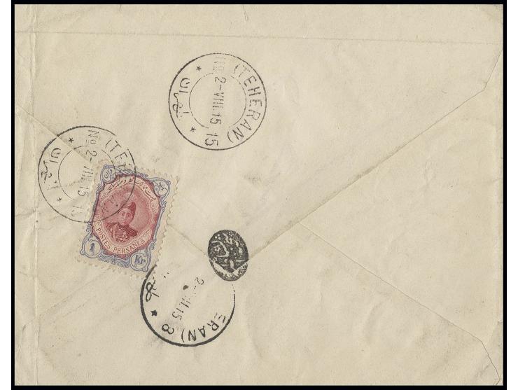 1 kr. tied by Teheran cds. to reverse of registered cover to the Imperial Kent in Niavaran, showing on front clear cds. "ORDO