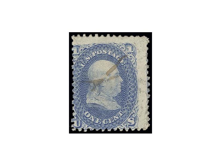 1861/67, 1 c. ultramarine, used with manuscript, irregular perforations, signed Brettl BPP