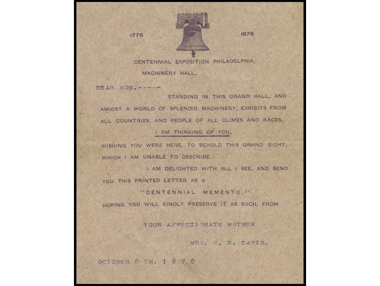 preprinted letter of the Remington Co., to which from visitors of the World Exhibition address and greetings could be added, 