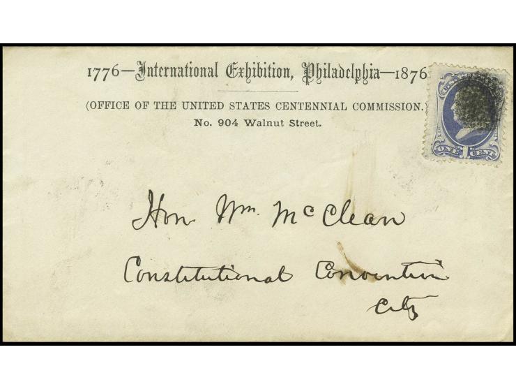 preprinted envelope "International Exhibiton, Philadelphia / OFFICE OF THE UNITED STATES CENTENNIAL COMMSSION", locally used 