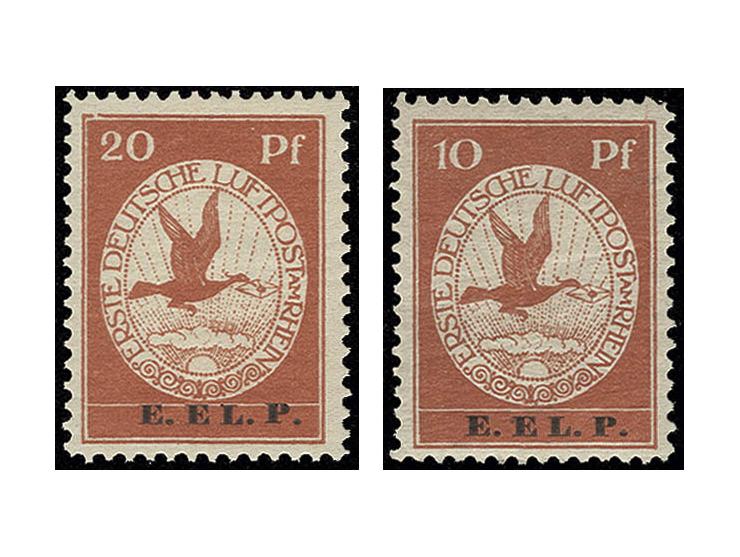 E.EL.P. 10 und 20 Pfg., letztere mit Plattenfehler "Rahmenbruch über 2" (Feld 98), postfrisch, Pracht, 20 Pfg. sign. Dr. Oert