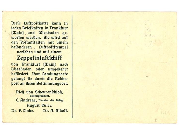 1912, Luftpost-Ganzsachenkarte 5+50 Pfg. mit ungewöhnlicher Doppelentwertung "FRANKFURT 14.10.12" (Endlos-Stempel) sowie Sond