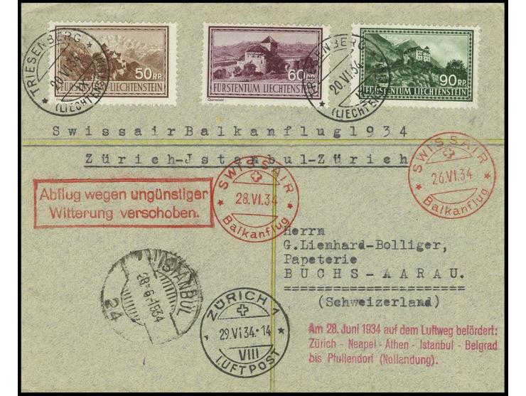 SCHWEIZ: 1934, Balkanflug der Swissair, Brief bis Istanbul und zurück, alle Stempel vorderseitig, Kabinett; SLH-Nr. 34.3