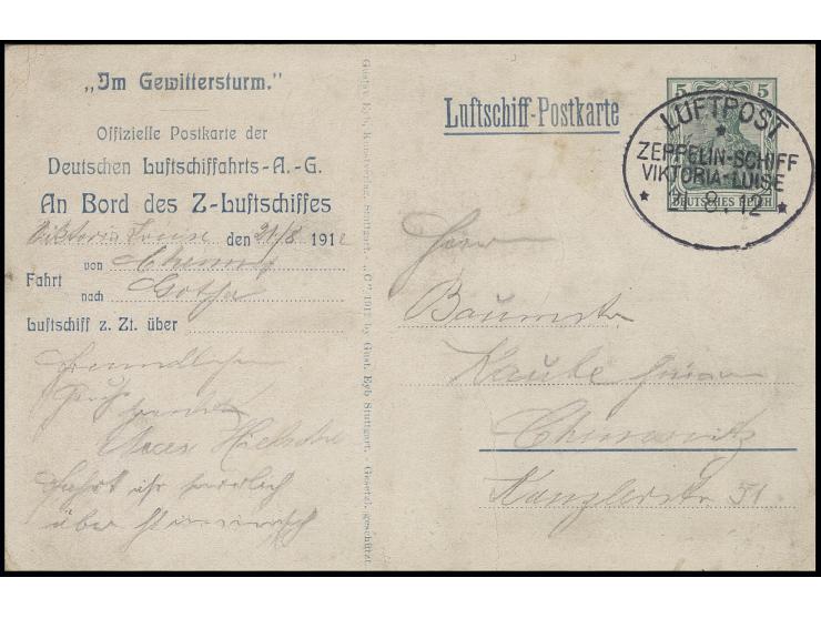 1912, Ganzsachenkarte 5 Pfg. "Im Gewittersturm" mit Borpoststempel vom 21.8. und Grußtext, Karte leicht knittrig und etwas fl
