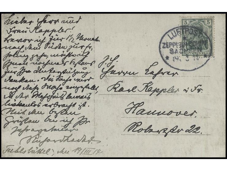 SACHSEN (LZ17): 1914, private Zeppelin-Fotokarte mit Bordpoststempel vom 19.3. mit viel Text (datiert Fuhlsbüttel), Pracht