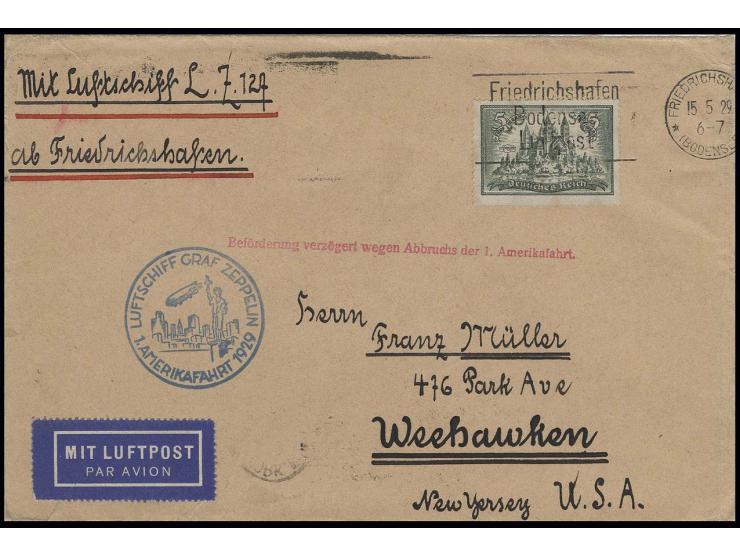 versuchte Amerikafahrt, Brief mit Dom zu Speyer 5 M., entwertet mit Maschinenstempel, Pracht