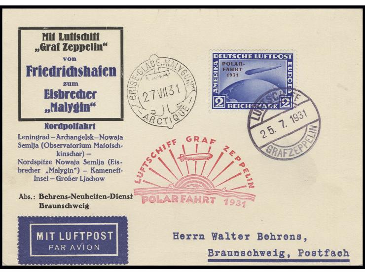 Polarfahrt, Bordpost bis Malyguin, Karte mit 2 M. Polarfahrt, Kabinett