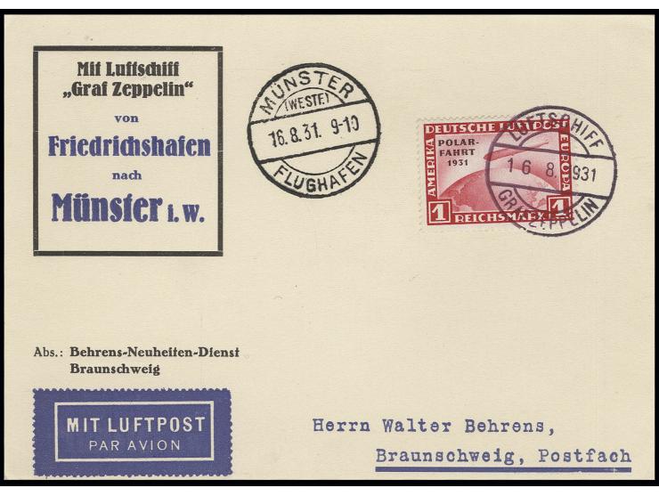 Fahrt nach Münster, Karte mit Bordpoststempel und 1 M. Polarfahrt, Pracht