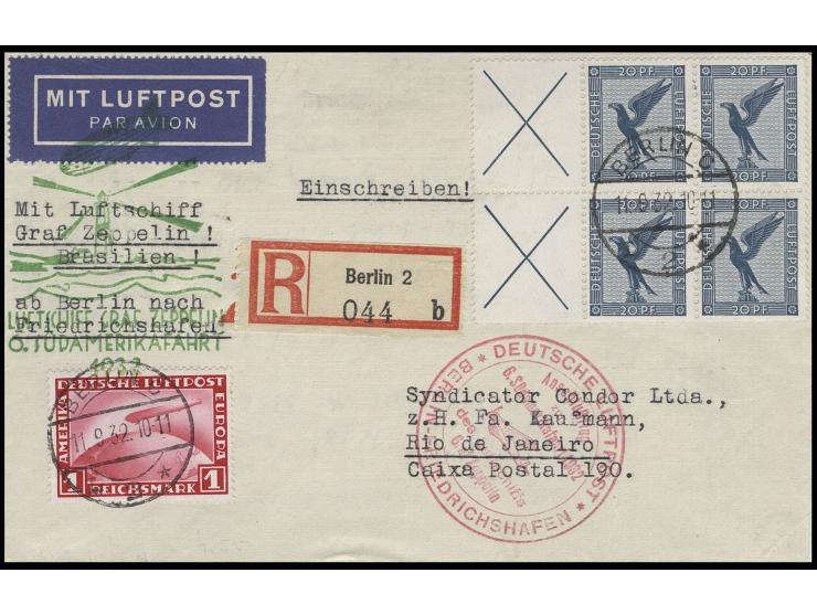 6. Südamerikafahrt, R-Brief Anschlußflug Berlin mit guter Frankatur, Pracht