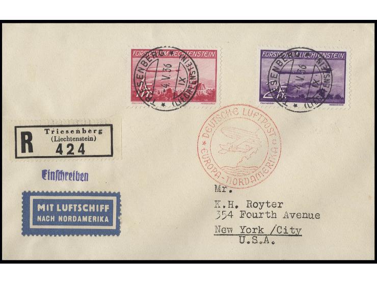 HINDENBURG (LZ 129): 1936, 1. Nordamerikafahrt, Liechtensteinische Post, R-Brief mit Zeppelin 1 und 2 Fr., Kabinett