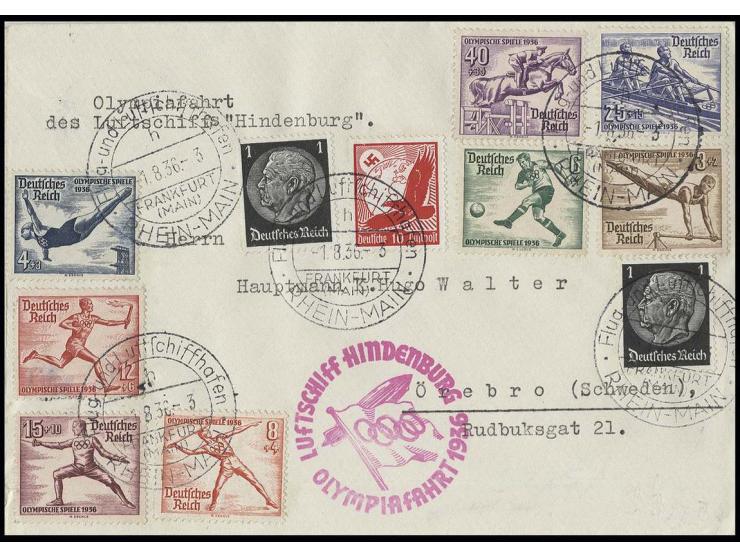 Olympiafahrt, Auflieferung Rhein-Main: Brief mit u.a. kpl. Olympia-Satz, Kabinett