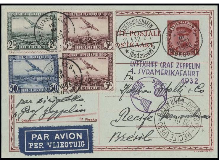 BELGIEN: 1932, 1. Südamerikafahrt, Karte mit guter Flugfrankatur, Kabinett
