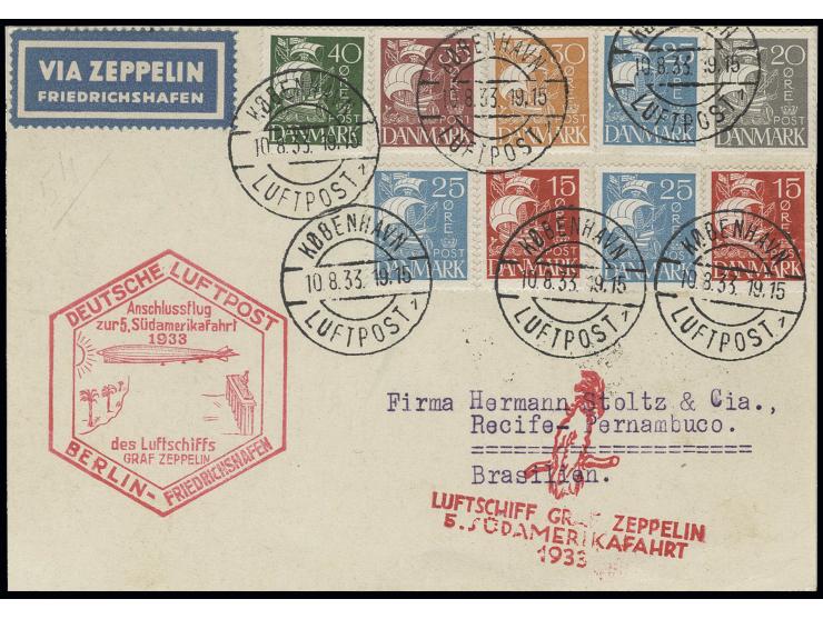 DÄNEMARK: 1933, 5. Südamerikafahrt, Karte Anschlußflug Berlin, Pracht