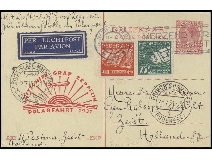 NIEDERLANDE: 1931, Polarfahrt, Karte (unten links kurzer Einriß) nach Malyguin, alle Stempel vorderseitig