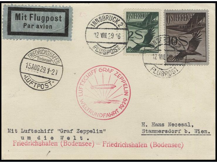 Karte Friedrichshafen-Friedrichshafen mit u.a. Flugpost 10 Sch., Kabinett
