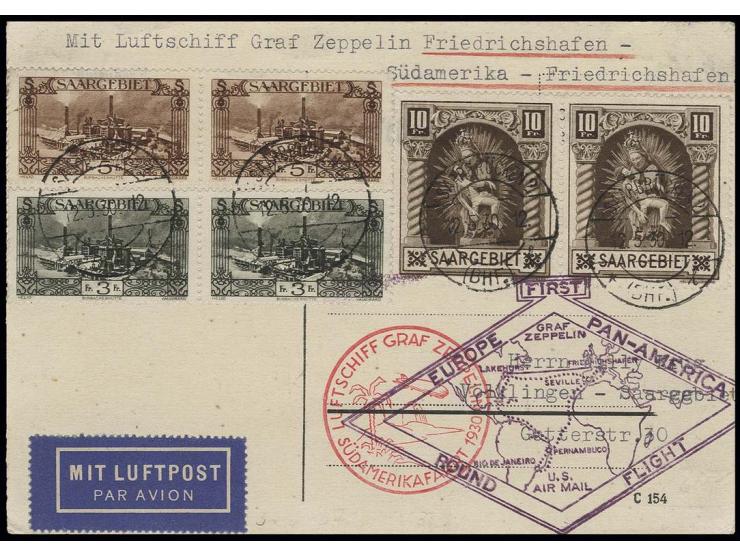 Karte der Rundfahrt mit guter Frankatur (u.a. Paar der 10 Fr. Madonna), Kabinett