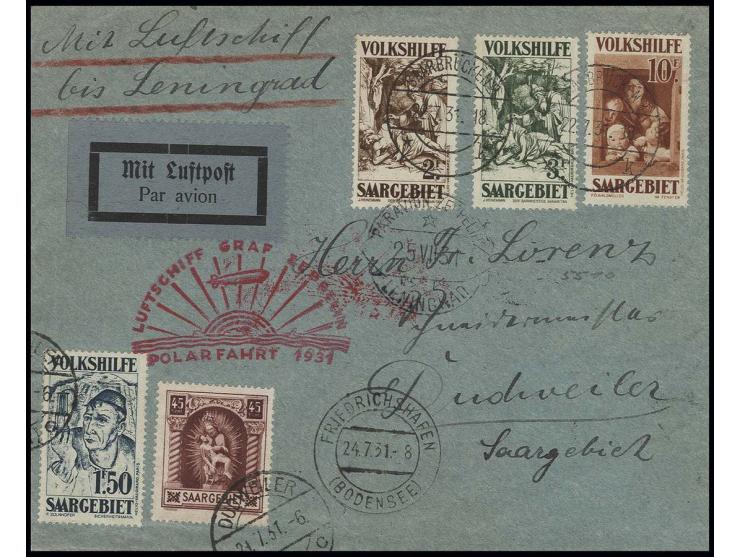1931, Polafahrt, Brief mit guter Frankatur (u.a. Volkshilfe 1931) via Friedrichshafen nach Leningrad mit Ankunftsstempel, Tei