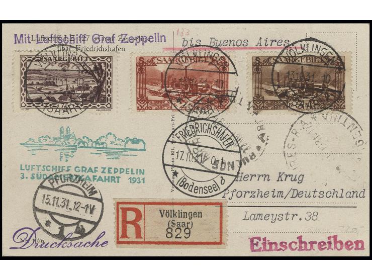 3. Südamerikafahrt, Einschreibe-Drucksachenkarte via Friedrichshafen nach Buenos Aires, alle Stempel vorderseitig, Kabinett