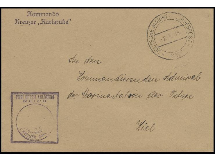 1936, "DMSP Nr. 28 2.3.36", klar auf Dienstbrief des Kreuzers Emden während der Japanreise mit Brief- und Kommando-Stempel na