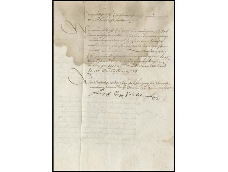 Christoph, Herzog von Württemberg (1515-1568), eigenhändige Unterschrift auf etwas fleckigem und fehlerhaftem Brief 1559