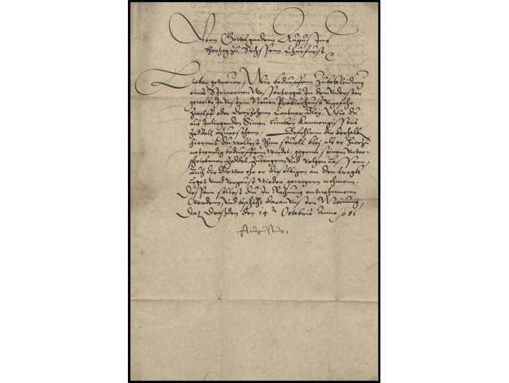 August, Herzog und Kurfürst von Sachsen (1526-1586), eigenhändige Unterschrift "Augustus" auf Brief von Dresden 1581