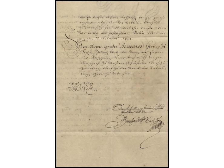 Bernhard I, 1. Herzog von Sachsen-Meiningen (1649-1706), eigenhändige Unterschrift auf 2-seitigem Brief 1691 an Herzog Friedr