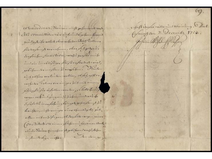 Johann-Wilhelm, Herzog von Sachsen-Eisenach (1666-1729), eigenhändige Unterschrift auf Brief 1723 nach Erfurt, Siegel entfern