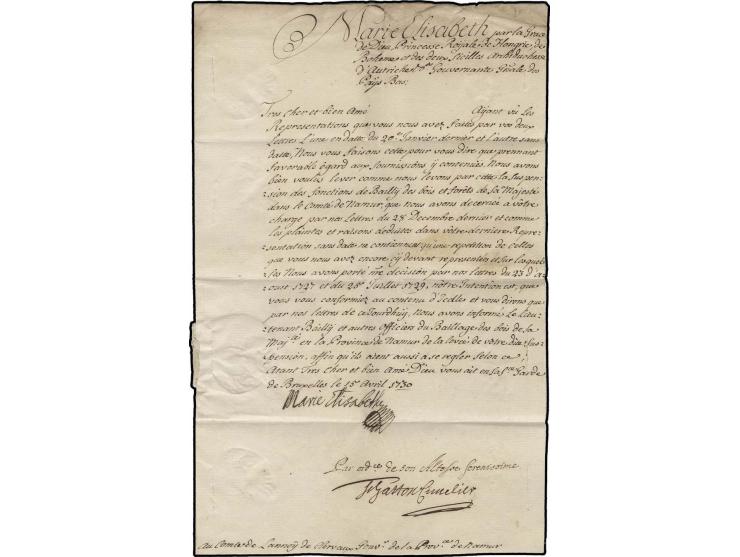 Maria Elisabeth, Erzherzogin von Österreich und Stadthalterin der Niederlande (1680-1741), eigenhändige Unterschrift auf Brie