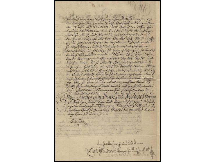 Karl Friedrich, Herzog von Sachsen-Meiningen (1712-1743), eigenhändige Unterschrift auf Brief 1742 an Franz Georg, Erzbischof