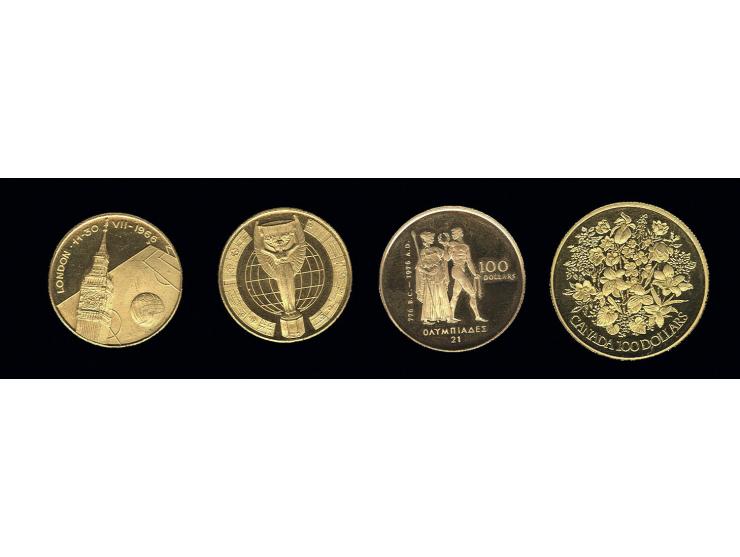 KANADA: 100 $ Silver Jubilee Elizabeth II und 100 $ Olympia 1976 (zusammen 23,33 g Feingold), dazu zwei Medaillen (13,88g) de