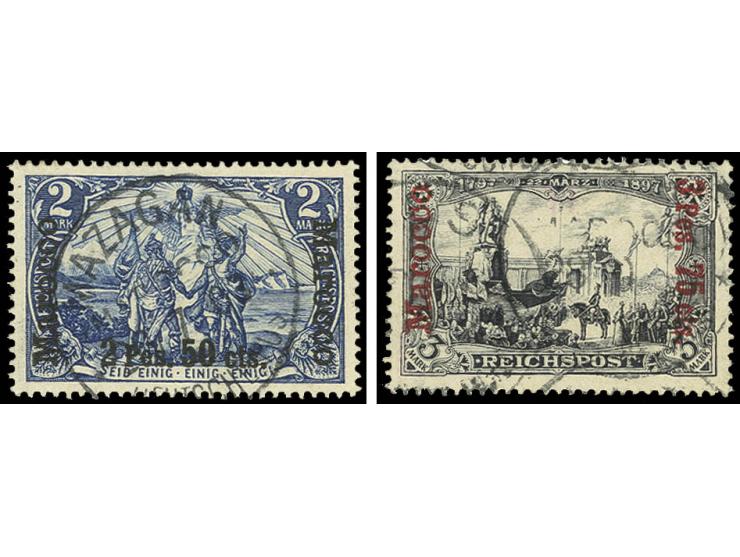 2 Pes. 50 Cts. in Type II sowie fetter Aufdruck 3 Pes. 75 Cts., Type II, sauber gestempelt, Pracht, sign. Pauligk BPP bzw. Bo