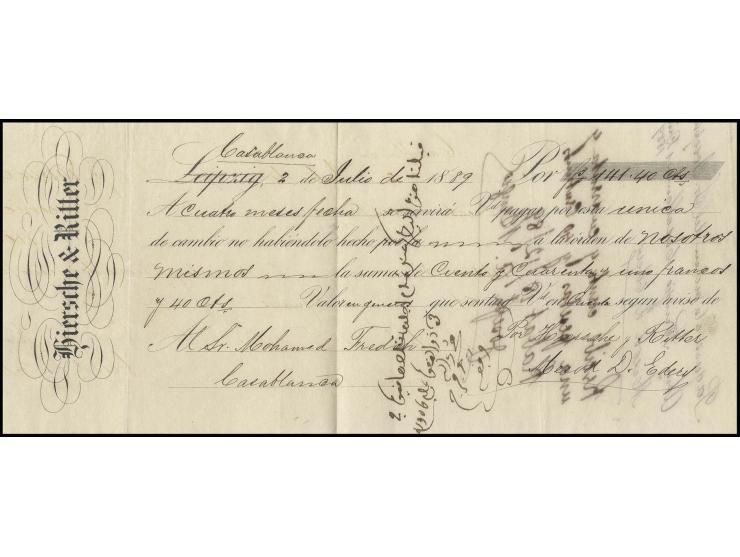 DIVERSES: 1889, Wechsel der Leipziger Firma Hiersche & Ritter, ausgestellt in Casablanca (2.7.) über 141, 40 Franc mit versch