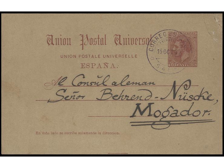 1890, Spanische Ganzsachenkarte 10 C. mit interessantem Text des dt.Forschungsreisenden Hubert Jansen von "CORREO ESPANOL SAF