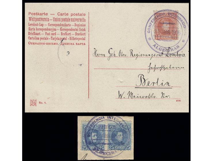 1906, "CONFERENCIA INTERNACIONAL ALGERIRAS 28.3.", spanischer Sonderstempel auf deutscher Ansichtskarte zur Konferenz mit 10 
