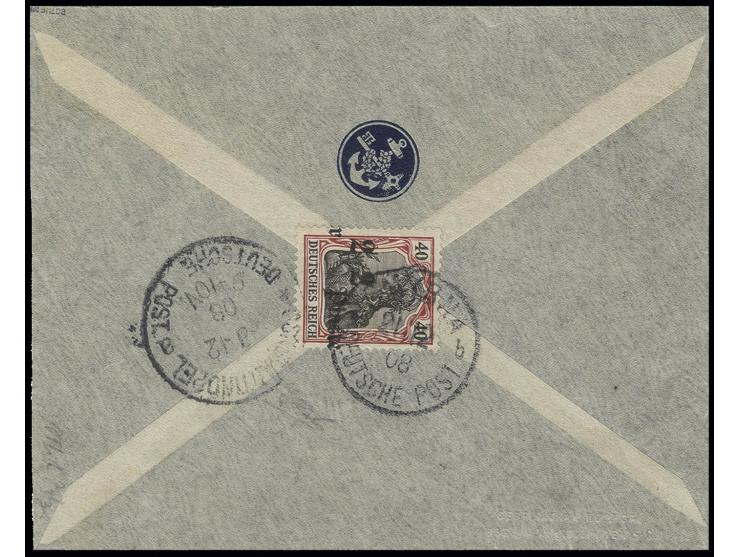 2 Pia. mit Aufdruckfehler "22 PIASTER", gestempelt "SMYRNA b 21.12.08" auf nicht ganz kpl. und dreiseitig geöffnetem R-Brief 