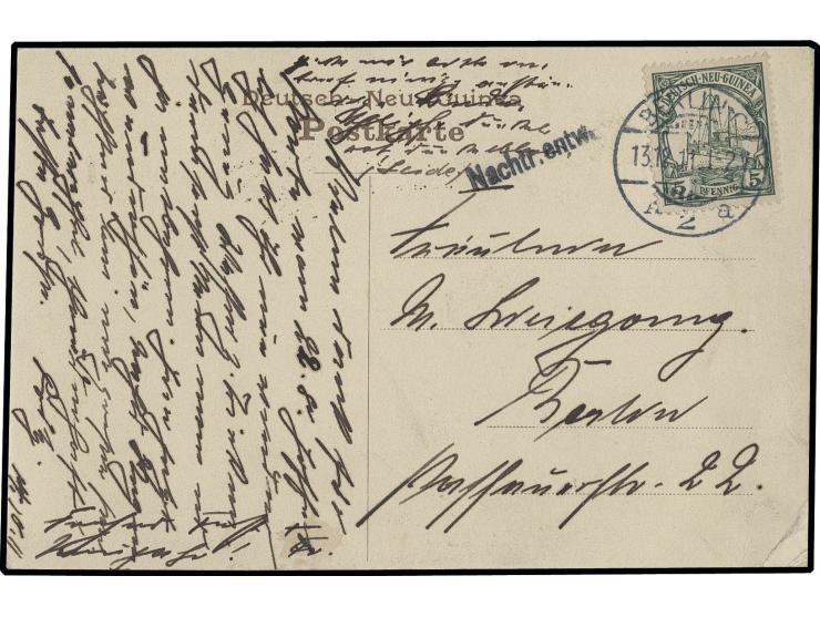 1900, 5 Pfg. mit Stempel "BERLIN C2 13.12.11" als nachträgliche Entwertung auf Ansichtskarte mit Text und schwarzem L1 "Nacht