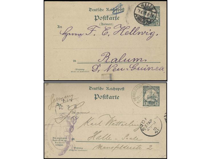 GANZSACHEN: 1901, Doppelkarte 5 Pfg. von "HERBERTSHÖHE DNG 21.3." mit Text via Sydney nach Halle und Antwortteil anhängend vo