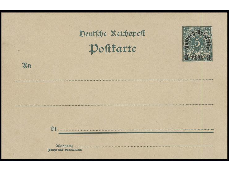 GANZSACHEN: 1893, Karte 5 Pfg. mit Probe-Aufdruck "Deutsch-Ostafrika 3 Pesa 3", ungebraucht, Pracht