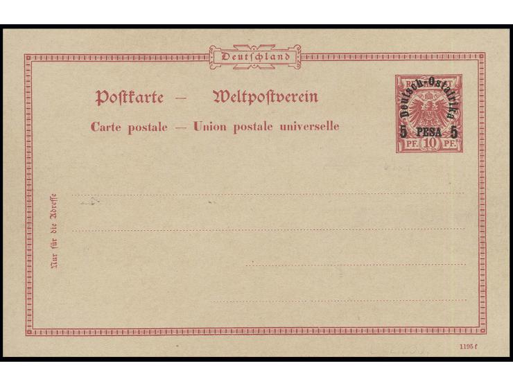 Karte 10 Pfg. mit Probe-Aufdruck "Deutsch-Ostafrika 5 Pesa 5, ungebraucht, sign. Bothe, Pracht