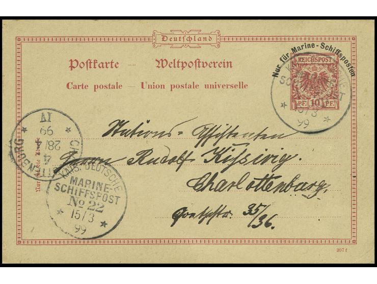 DIVERSES: 1899, "KDMSP No. 22 15/3 99" auf Marineschiffspost-Ganzsachenkarte 10 Pfg. mit langem Bedarfstext nach Charlottenbu