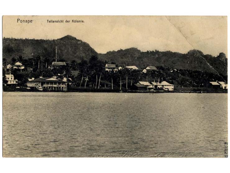 5 Pf. auf 3 Pfg. mit Stempel "PONAPE 2/7" auf Orts-Karte, Karte Eckbug oben links sonst in guter Erhaltung, Fotoattest Lantel