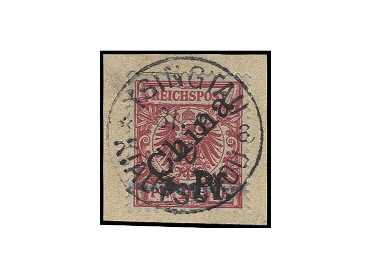 5 Pf. auf 10 Pfg. mit zusätzlichem Ergänzungsaufdruck "5 Pf." in größerer Type, sauber mit Stempel "TSINGATU KIAUTSCHOU 31/8 