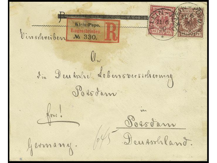 10 Pfg. rosarot und 50 Pfg. bräunlichrot, beide farbfrisch und gut gezähnt, die 50 Pfg. lediglich gering verkürzter Eckzahn, 