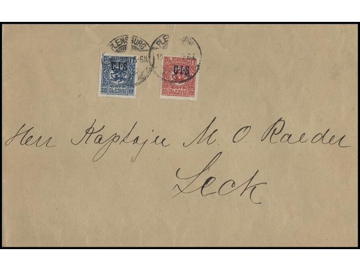 SCHLESWIG: 1920, 10 und 20 Pfg. mit Stempel "FLENSBURG 10.3.20" auf größerformatigem, rechts etwas umgefalteten Briefkuvert n