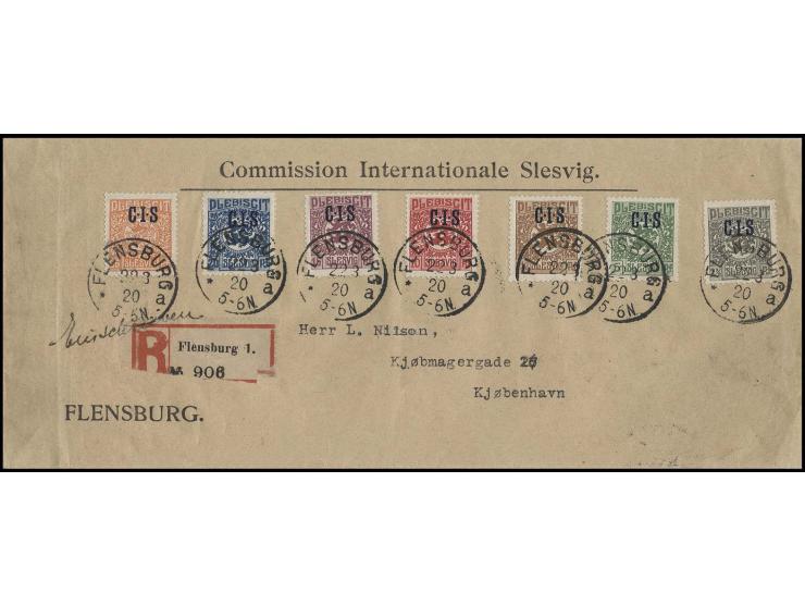 2½-25 Pfg. auf  eingeschriebenem Vordruckdienstbrief von "FLENSBURG 22.3." nach Kopenhagen mit Ankunftsstempel, Umschlag link
